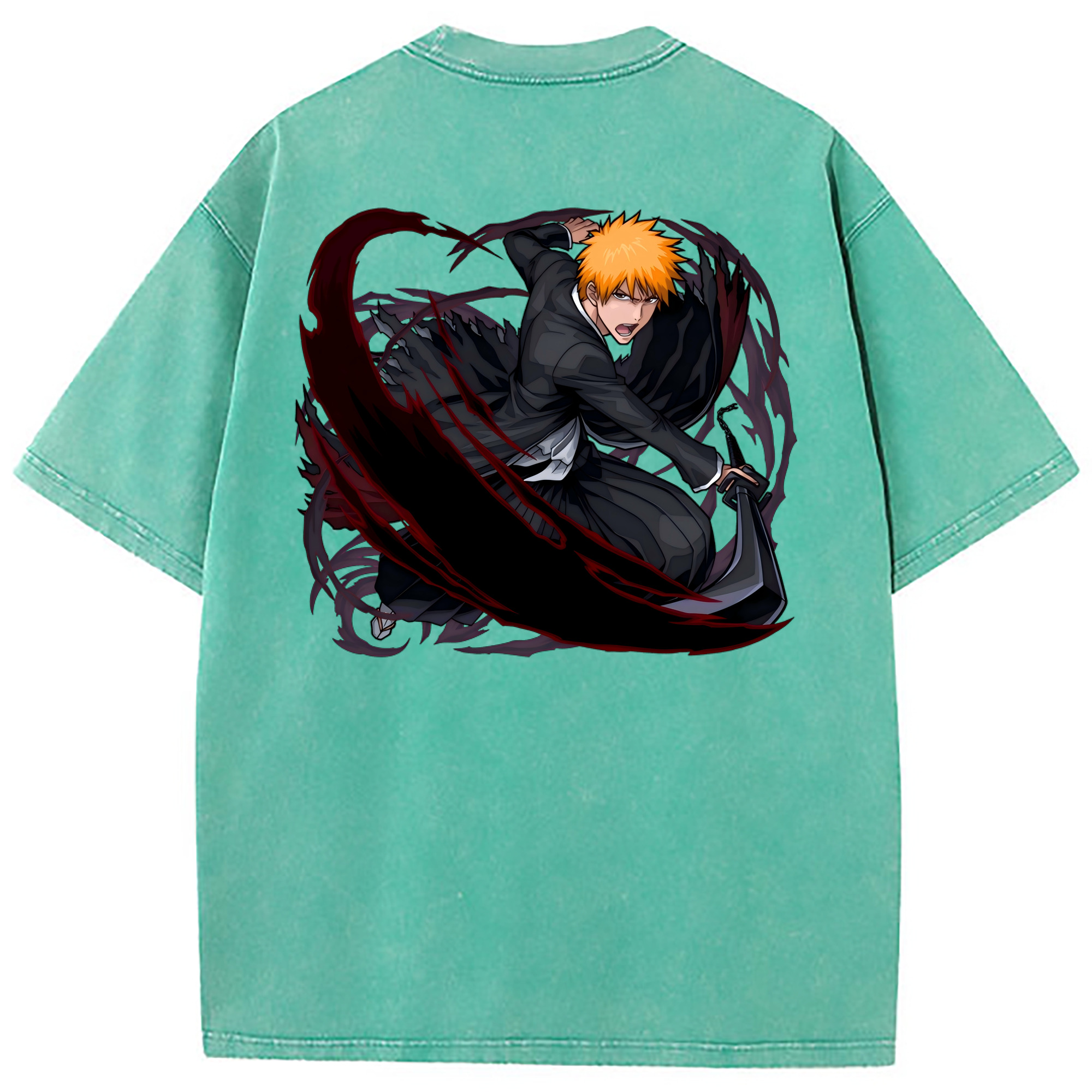 （画像用） ブリーチ 黒崎一護（くろさき いちご）BLEACH Kurosaki Ichigo 綿100% ヴィンテージ風 半袖Tシャツ（背面プリント）
